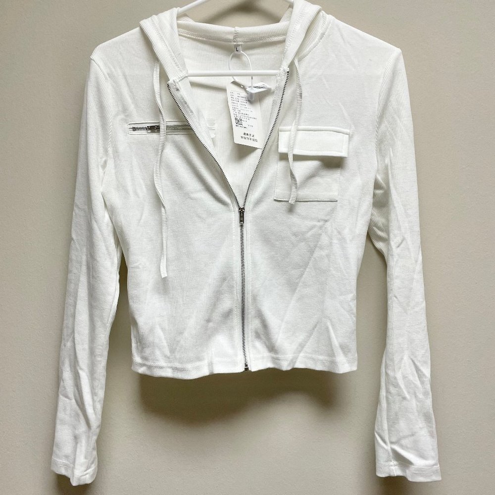 White zip up hoodie jacket